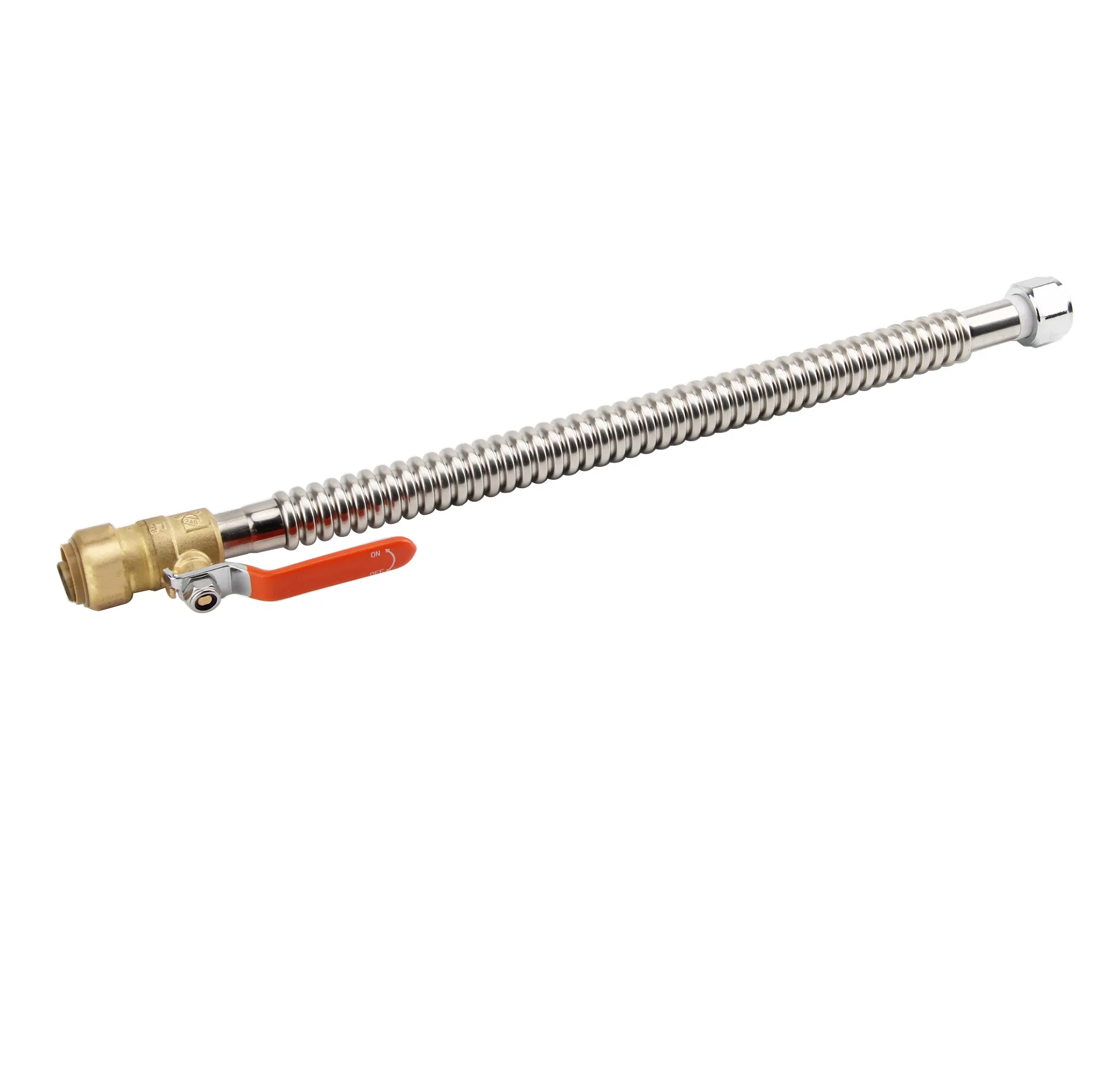 China Made Stainless Steel Corrugated Connector, 3/4"Push-Fit W/Valve X 3/4"Fip