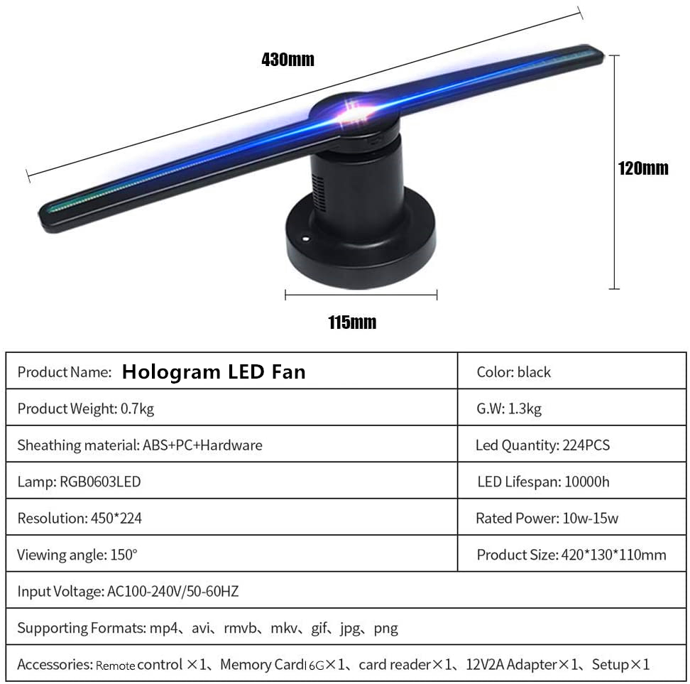 Голографический 3D дисплей-вентилятор 42см для рекламы
