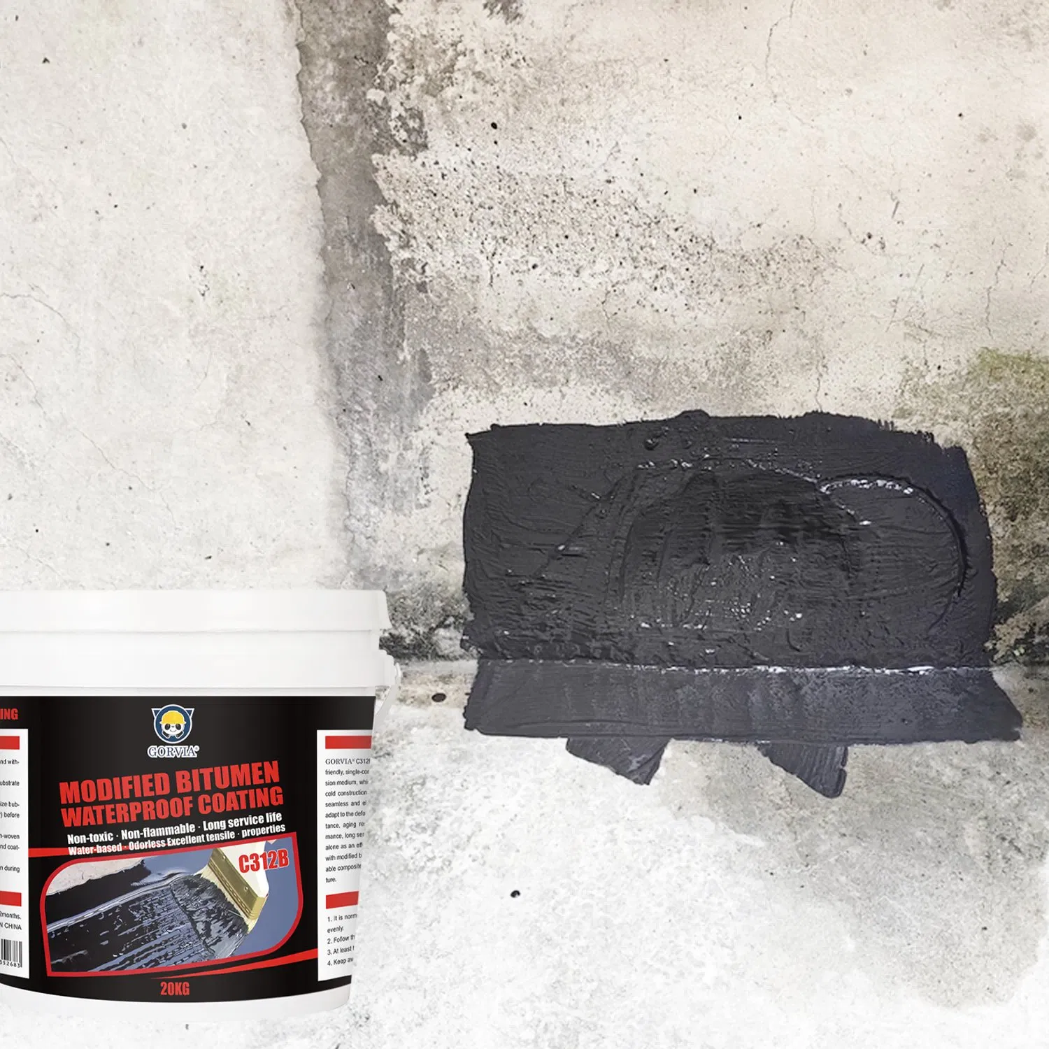 Gorvia C312b 20kg Non Flammable Odorless Single Component Modified Bitumen Waterproof Coating