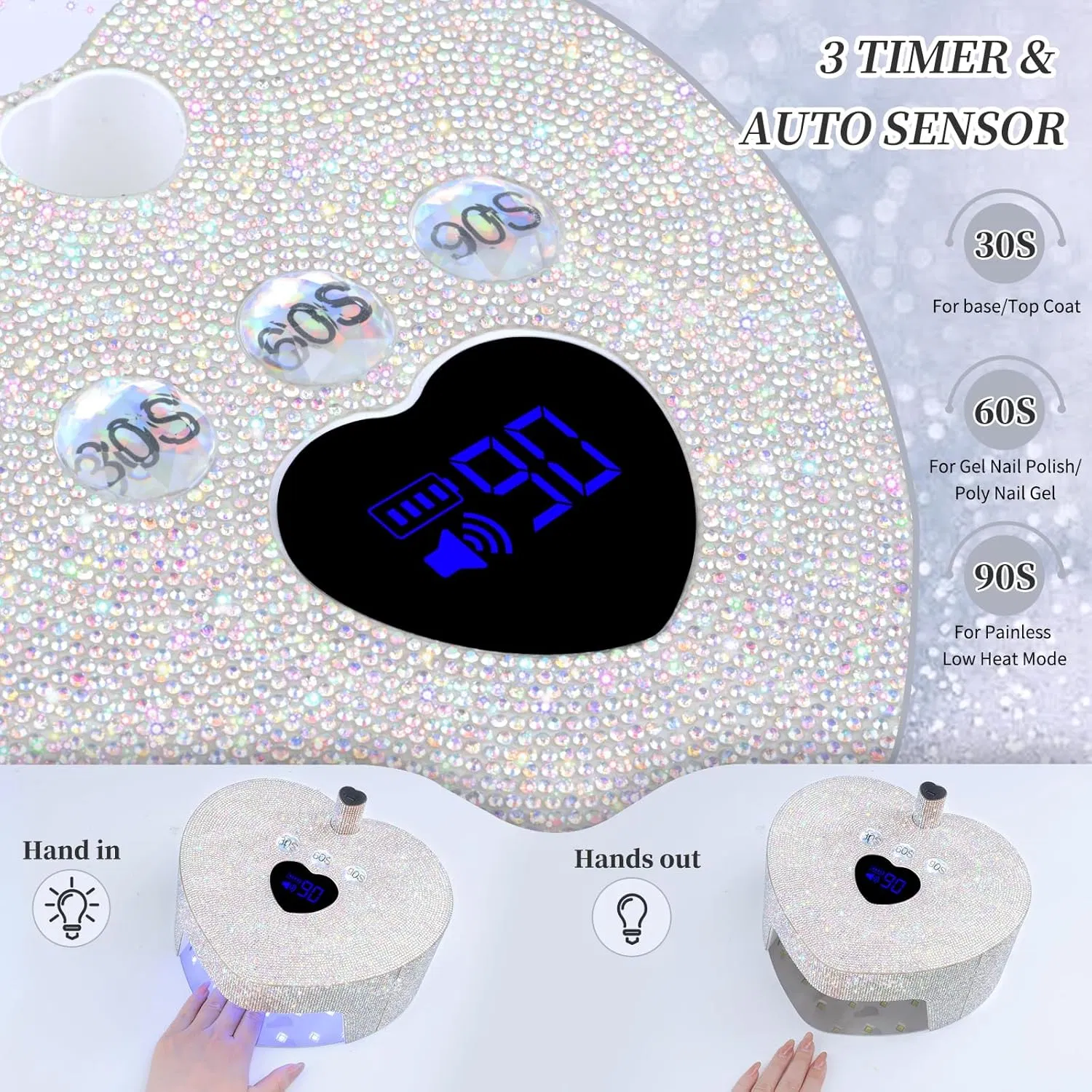 Professional Rechargeable Cordless 86W Diamond Nail Dryer with Handheld Nail Lamp