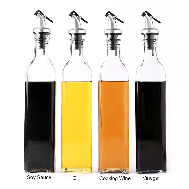 Sale Marasca Green Square Cooking Edible Glass Olive Oil Bottle 100ml 250ml 500ml 750ml 1L