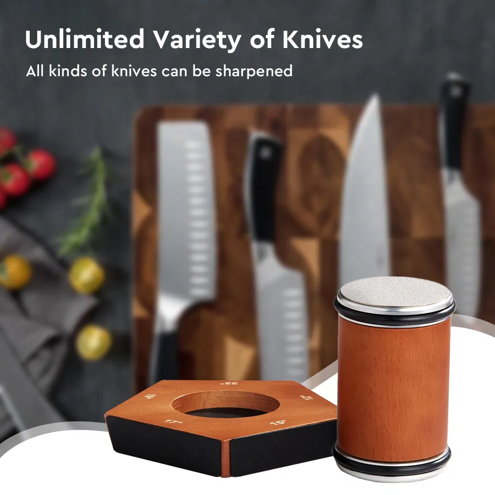 DS-9971R Walnut Rolling Knife Sharpener - 5 Angel Kitchen Knife Sharpener for Razor Sharp Edges Made in China - Easy Knife Sharpening Kit