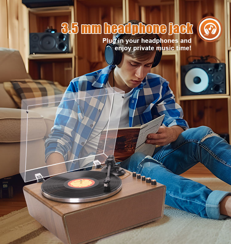 Винтажный граммофон с Bluetooth, 3 скорости, деревянный корпус