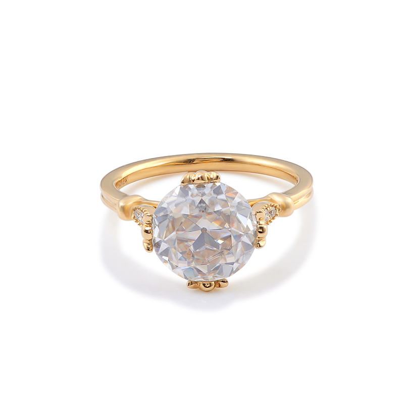Custom 4 Carat 10mm D Color Round Brilliant Cut Moissanite Ring Smart Napkin Ring Andring Box 14K Yellow Gold Ring Jewelry