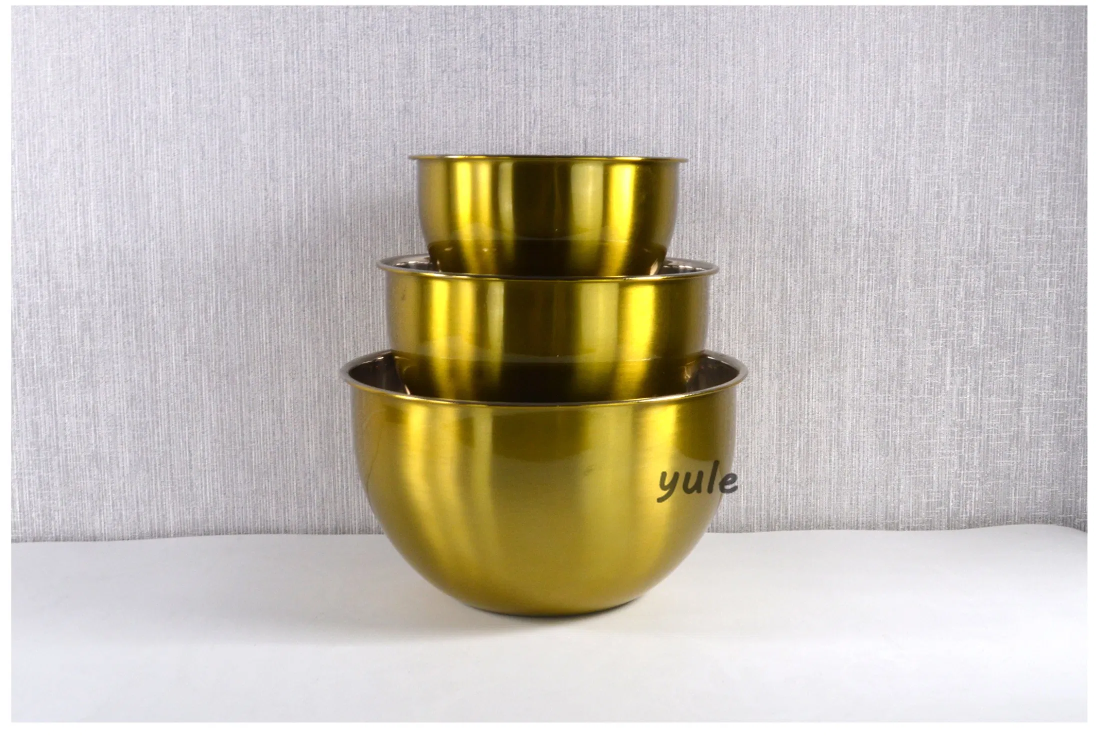 Wholesales Factory Korean Style Gold Painting Measurement Water Lines Non-Slip Bottom Stainless Steel Mixing Bowl with Lid
