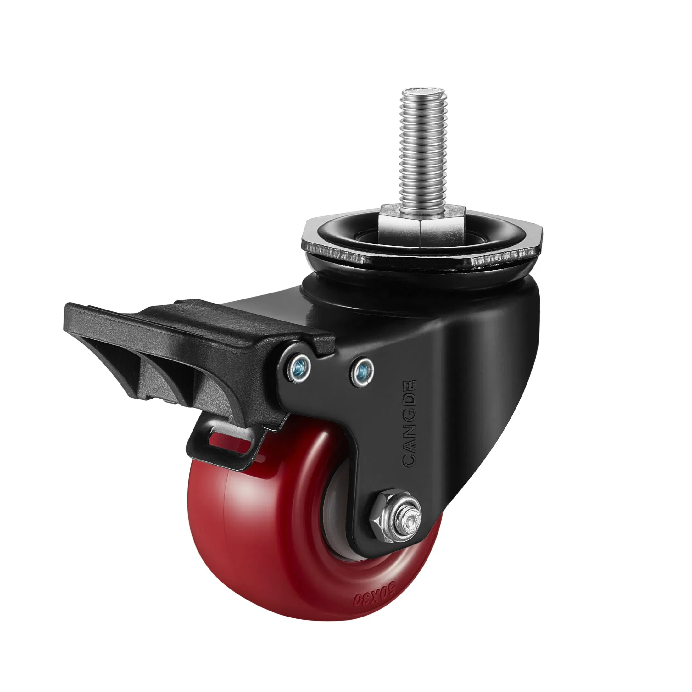 Wear-Resistant Red Polyurethane Caster Set - Includes Threaded Stem and Brake Models, 40mm/50mm, for Silent Equipment Movement