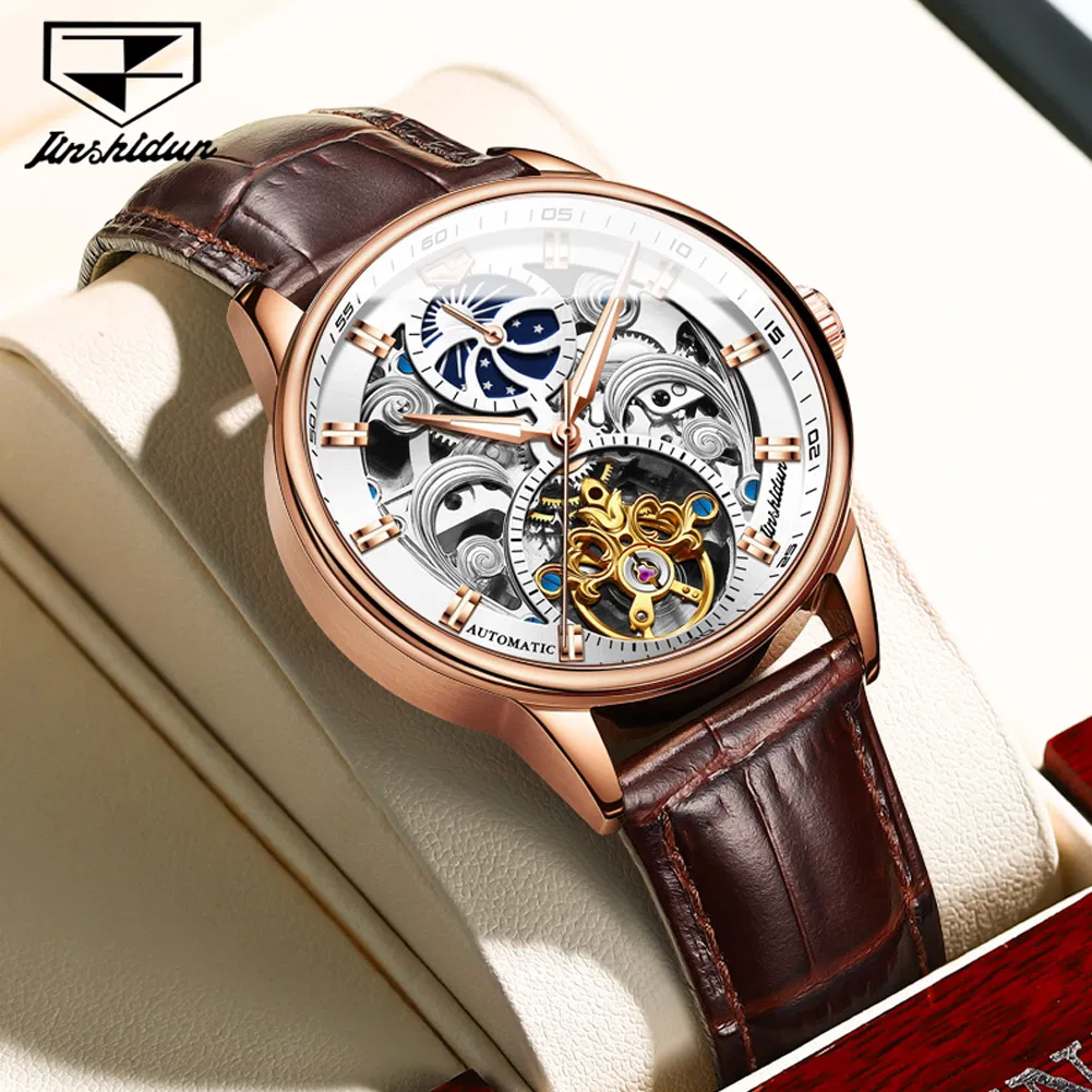 Stock Jsdun 8922 OEM Custom Leather Belt Male Moon Phase Square Tourbillon Watch Men Wrist Luxury Brand Automatic Movement Watch