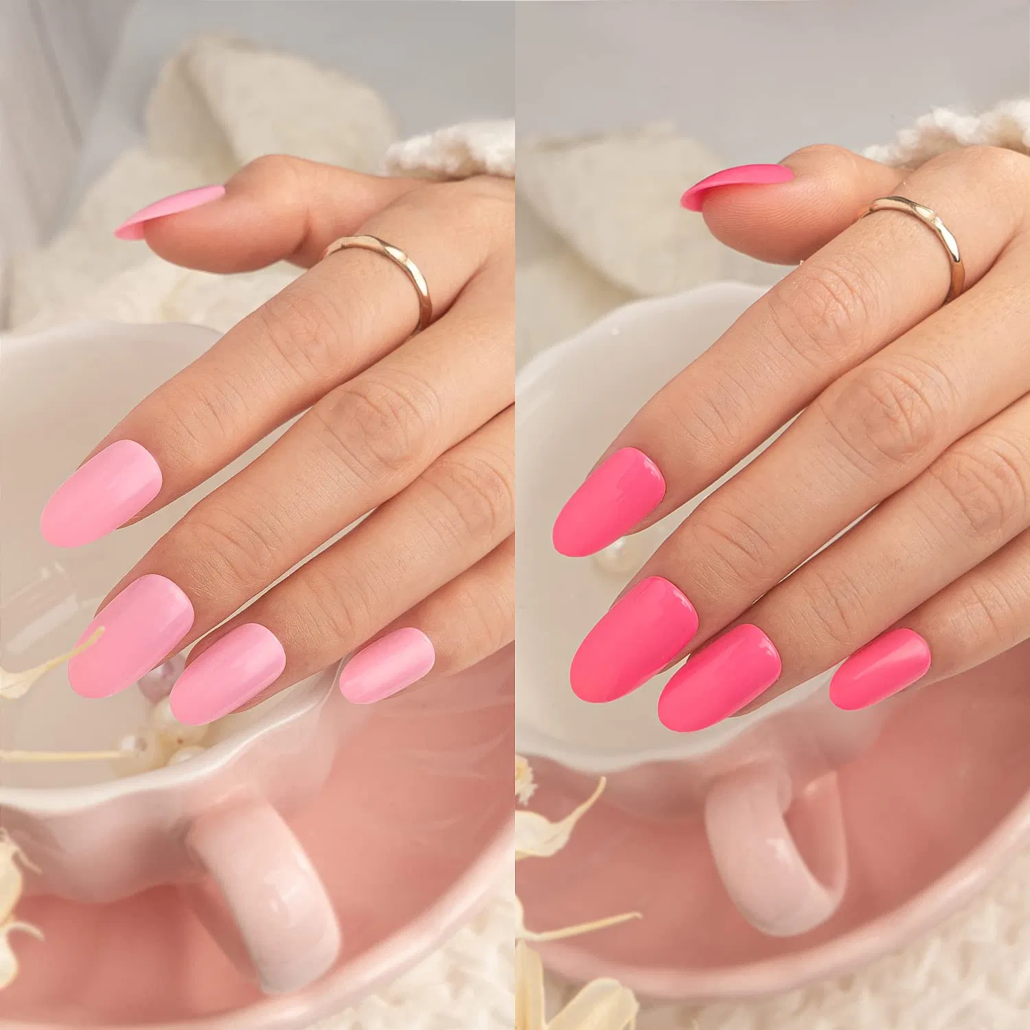 Glossy Short Pink Solid Color Fake Stick-on Nails Kit Press-on Manicure