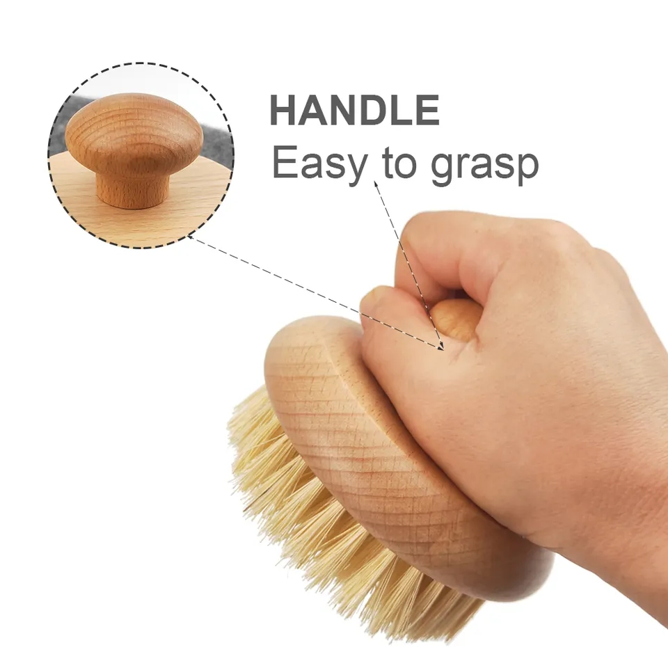 Wholesale Custom Round Cover Shaped Short Handle Body Back Bath Scubber Brosse a Sec Wooden Scrub Sisal Dry Brush