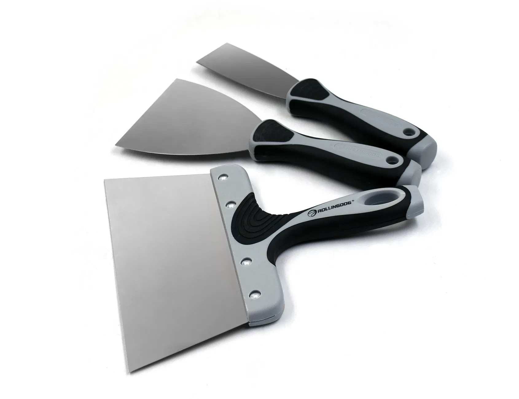 Rollingdog 50536 3PC Putty Knife Set 420 Stainless Steel Blade Rubber Handle