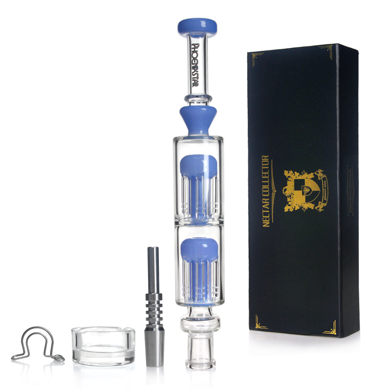 Phoenixstar 10 Inches Nectar Collector Kit Bubbler Titanium Nail Wax Dish Stainless steel Clip Glass Smoking Water Hookah Pipe Accessories with Gift Box