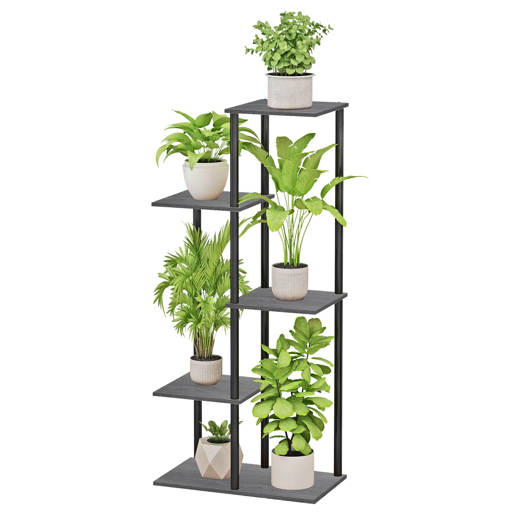 Elegant 5 Tier Indoor Corner Plant Shelf in Oak Grey