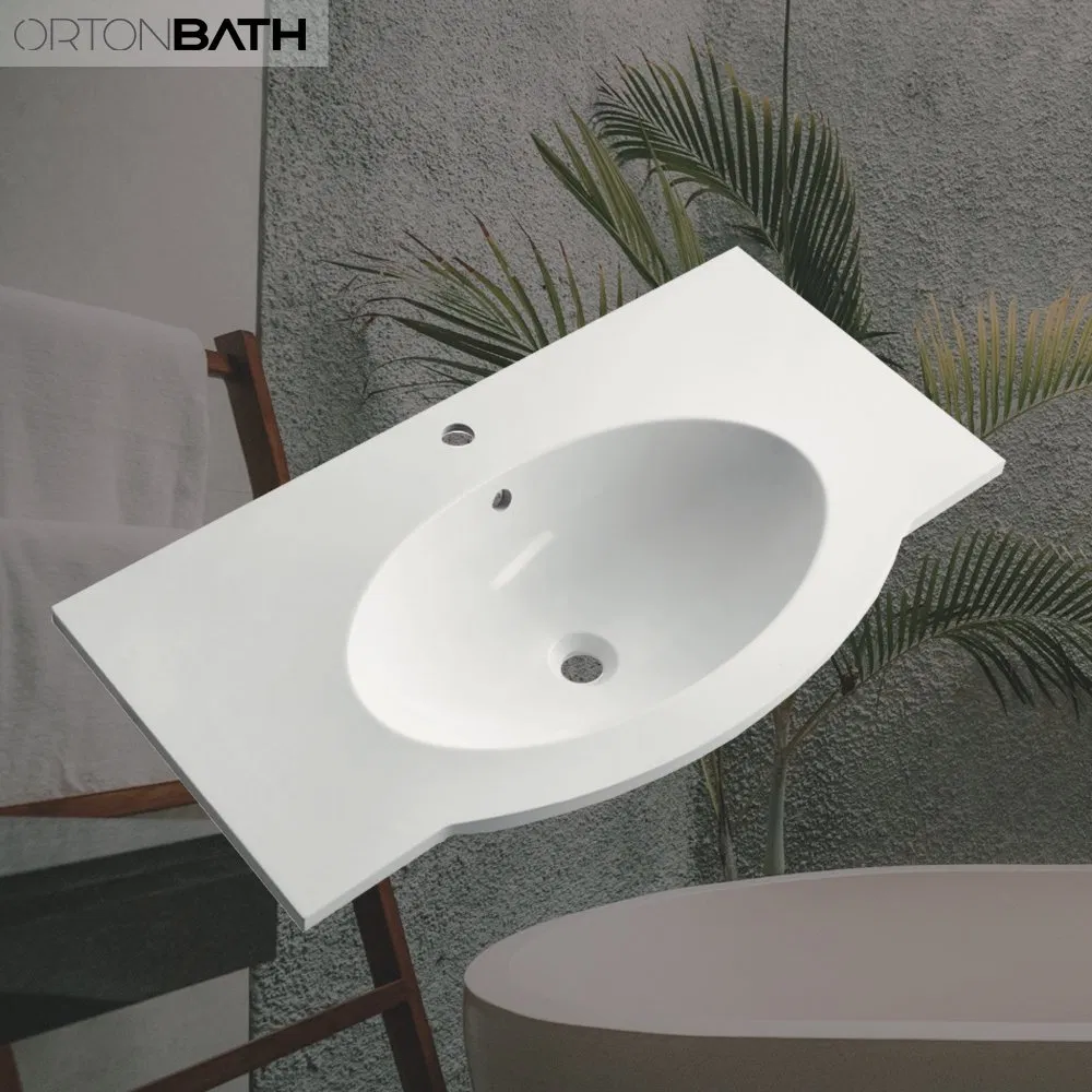 Ortonbath Middle East Thin Edge Bathroom Cabinet Single Bowl Bathroom Resin Gel Coat Artificial Stone Hand Vanity Wash Basin Otrsy917