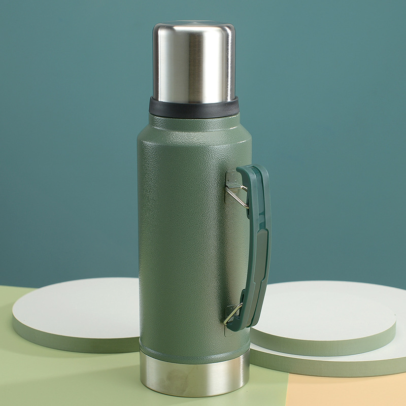Hammerstone Painting Green Vacuum Flask Long-Time Heat Insulated Stainless Steel Kettles with Handle for Trip