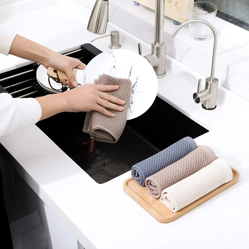 New 100% Cotton Dishcloth Ultra Soft Absorbent Kitchen Towel Household Cleaning Cloth Wash Cloth Dish Rag Beige