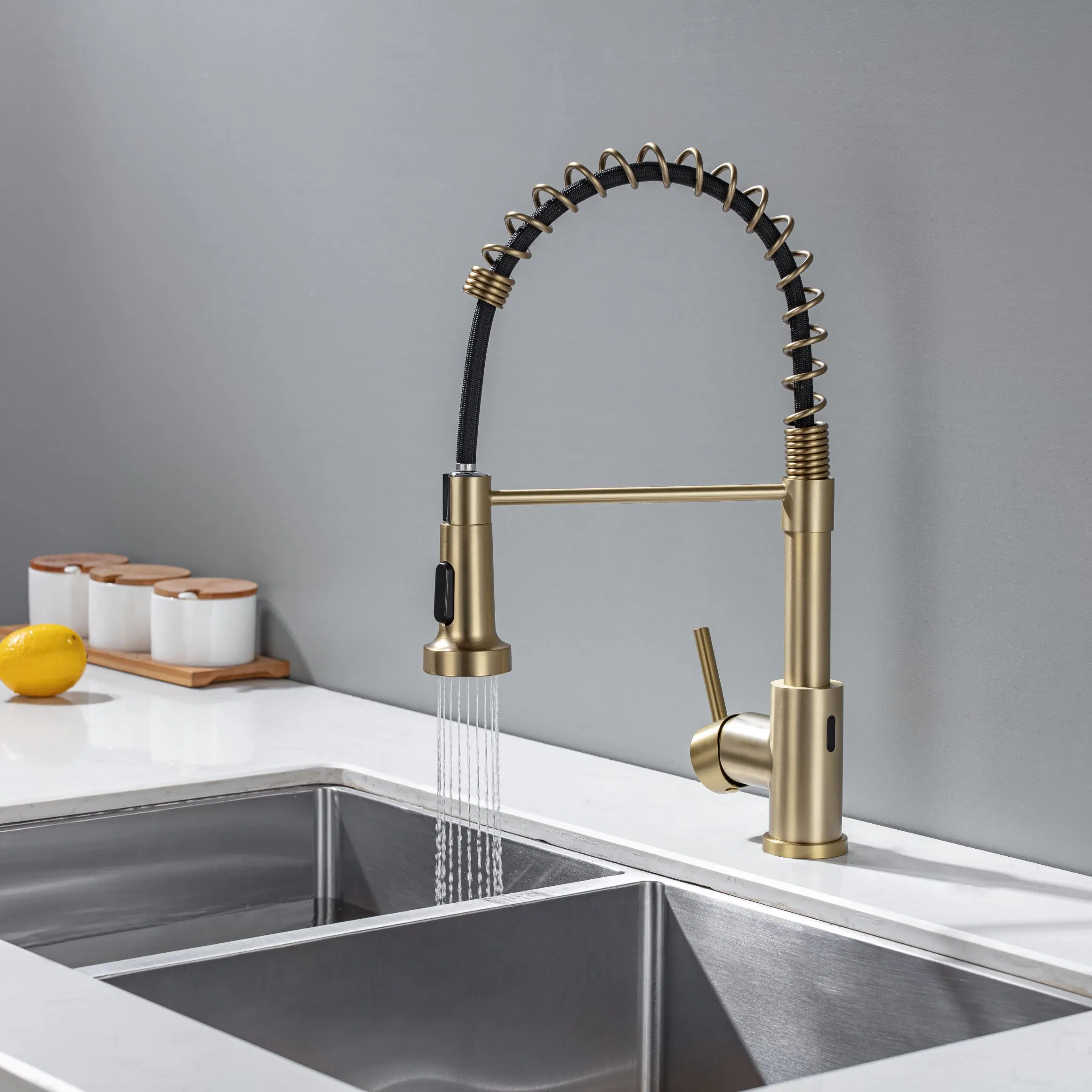 Brushed Gold Kitchen Faucet Single Handle Mixer 360 Rotation Kitchen Accessories