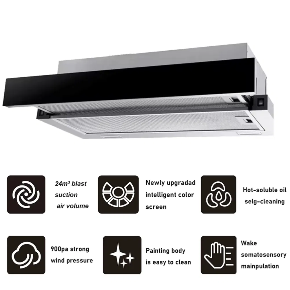 Downdraft Slim Range Hood Smoke Extractor Built in Smart Kitchen Chimney Restaurant Slim Hood with Carbon Filter