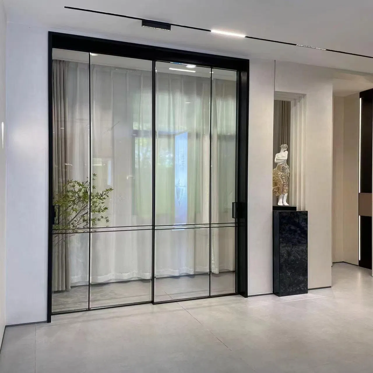 11. Modern Simple Interior Aluminum Sliding Security Glass Door Black Grey Gold Options, Minimalist Style, Elegant for Sunroom Modern Home