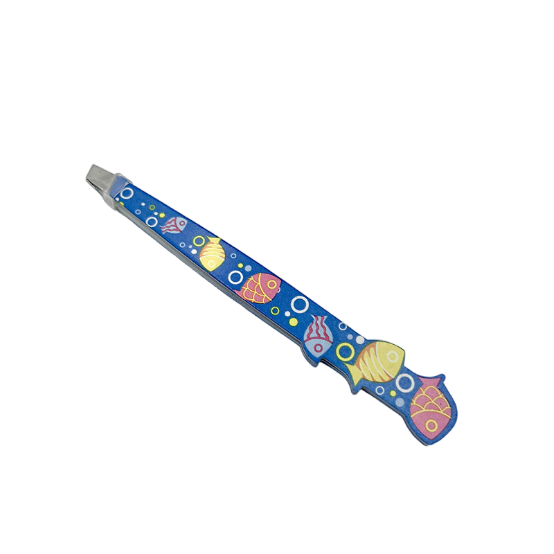 Stainless Steel Slanted Tip Beauty Saloon Eyebrow Tweezers with Different Shapes Fish Printed Design