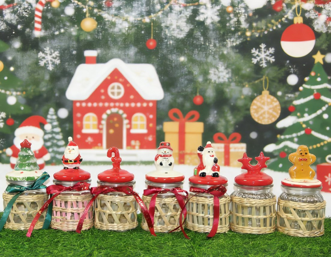 Design 8 Wholesale Decorative Grass Jar with Ceramic Lid for Christmas