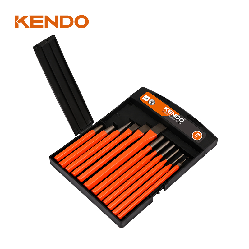 Kendo 12PC Punch Chisel Set Corrosion Resistant Orange Powder Coated Blade with Polished Tip