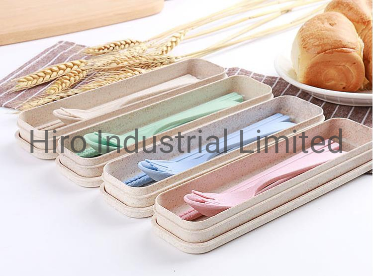 Wheat Straw Cutlery Set with Storage Box Include Spoon Fork Chopsticks