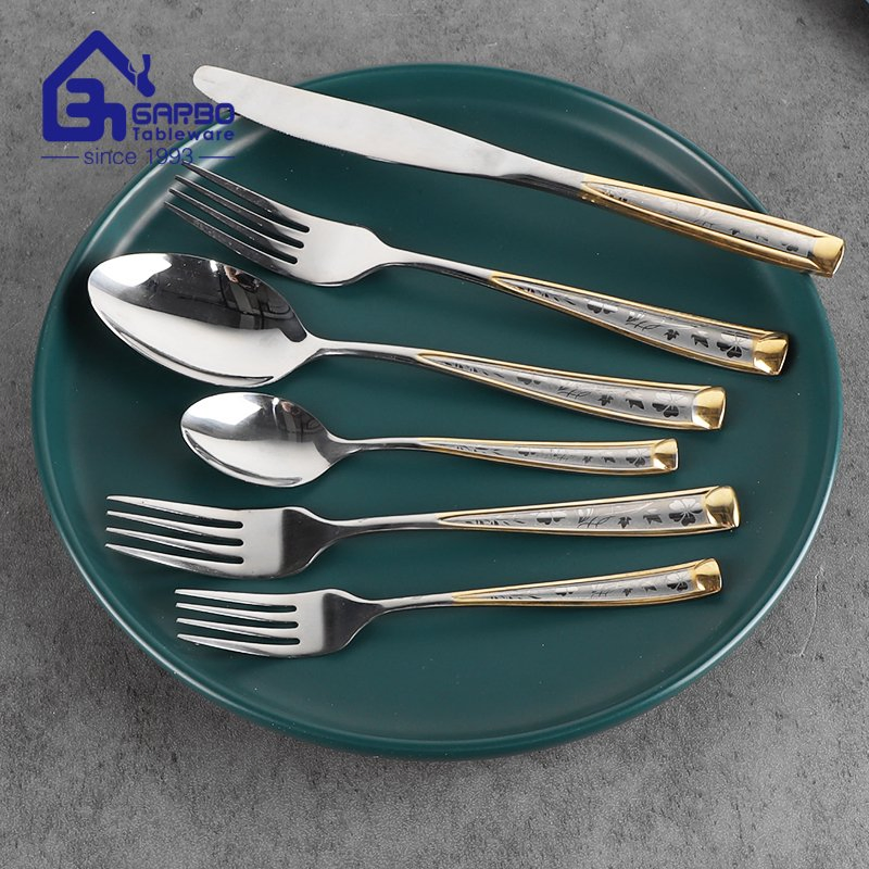 Wholesale Laser Handle Stainless Steel 18/8 Cutlery Set Customized Knife Fork Spoon Tea Spoon Set