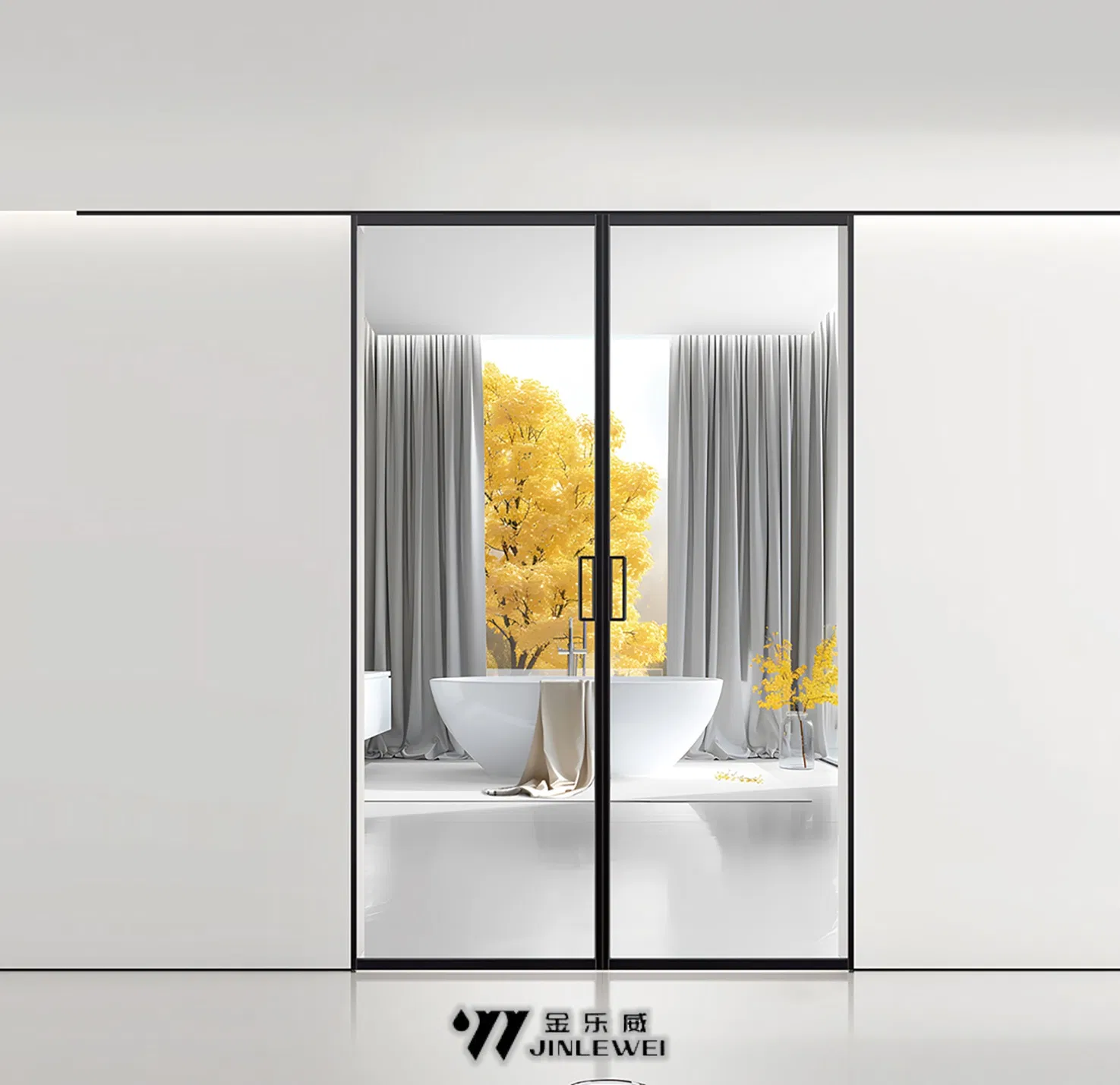 304 Stainless Steel Tempered Interior Glass Sliding Kitchen Cabinet Door