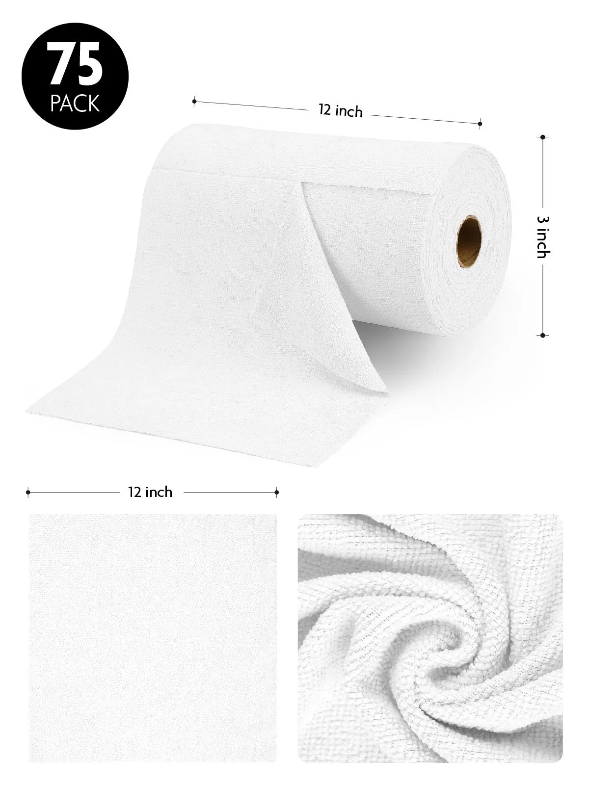Fantasticlean 75pack Kitchen Microfiber on a Roll Tear Away Cleaning Paper Towels Reusable and Washable Cloths for Car, House