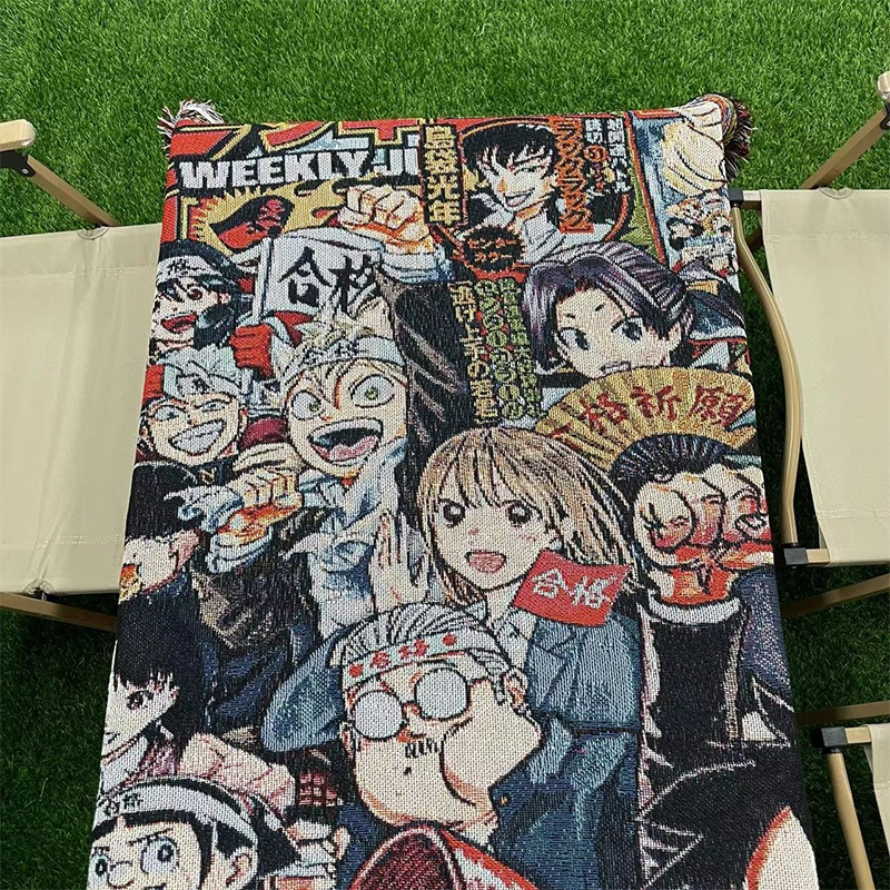 Low MOQ Custom Anime Tapestry-High Quality Personalized Accessories Jacquard Blanket Anime Cartoon Pattern Tapestry Blanket