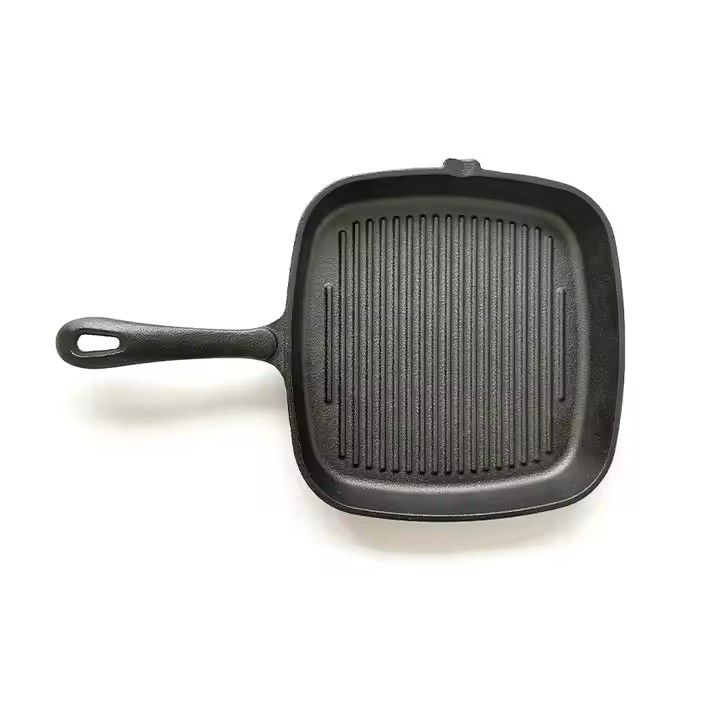 10.2 Inch Pre-Seasoned Grill Pan Square Cast Iron Skillet with Pour Spouts Frying Pan