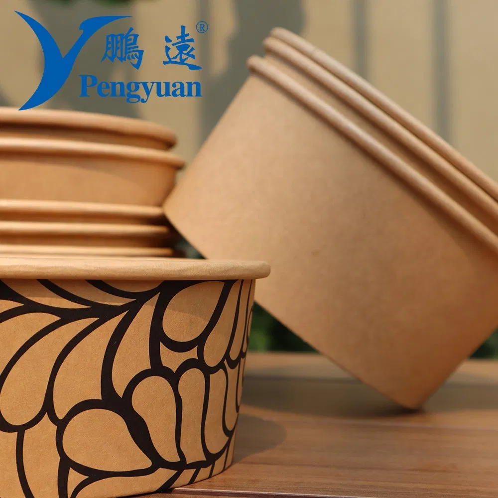 Eco-Friendly China Factory Wholesale Take Away Kraft Paper Salad Bowl with Pet Lid