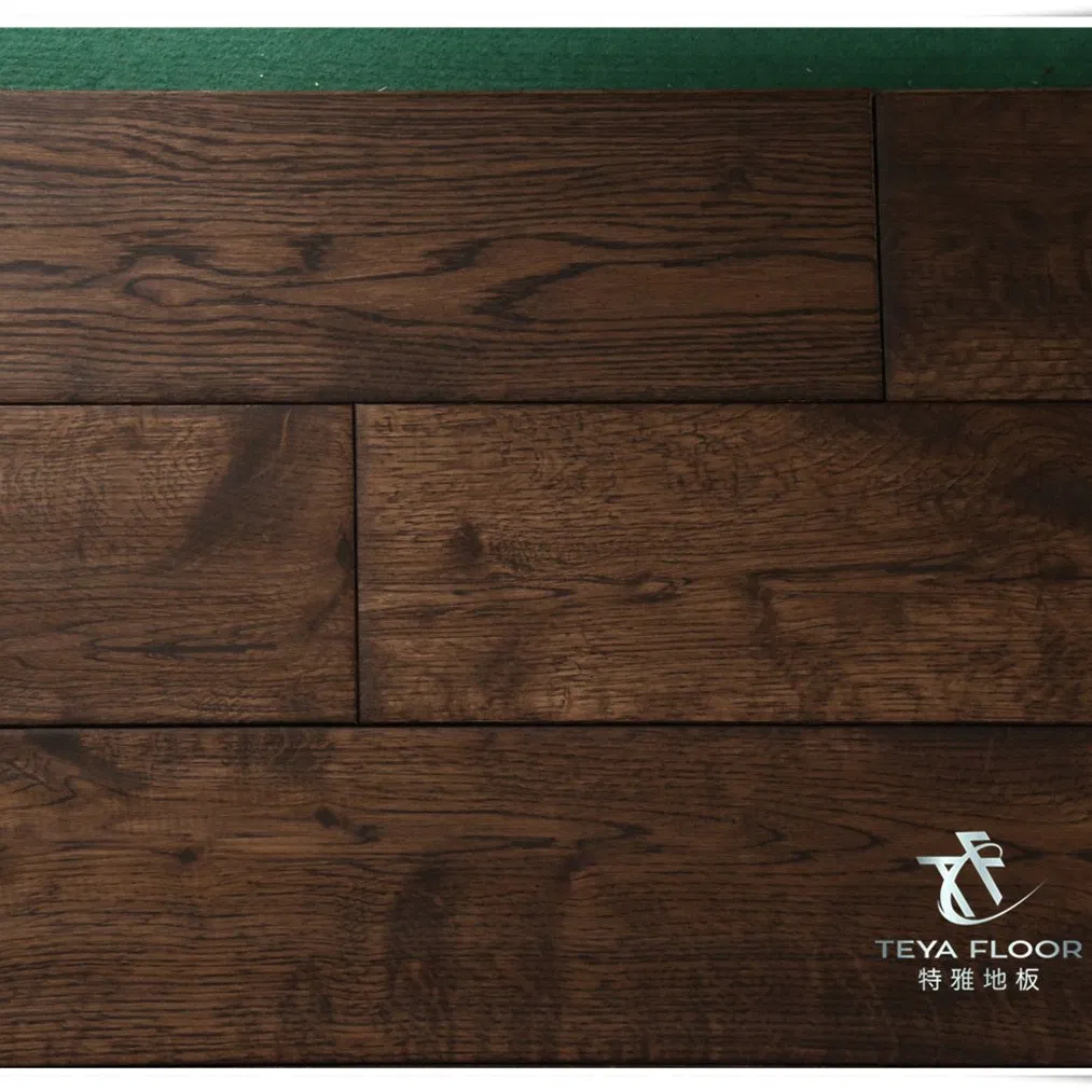 Oak Solid Wood Flooring, Dark Coffee, Hardwood, Handscraped, Wood Flooring