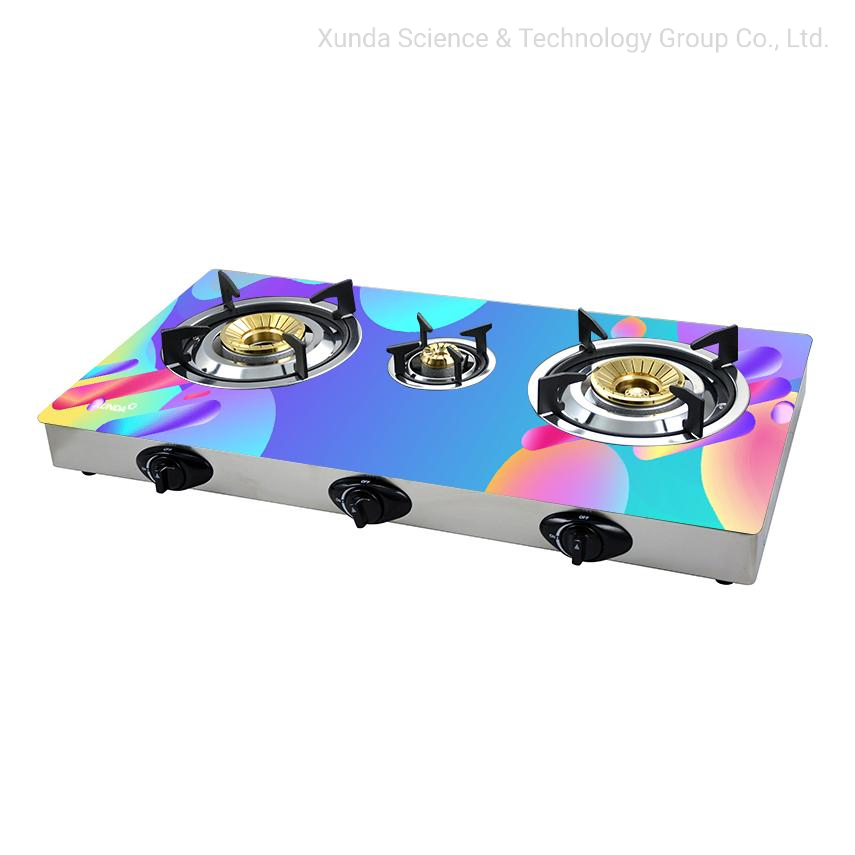 Xunda High Efficiency Tornado Flame Gas Burners 3D Painting Glass Pane Table Top Gas Stove