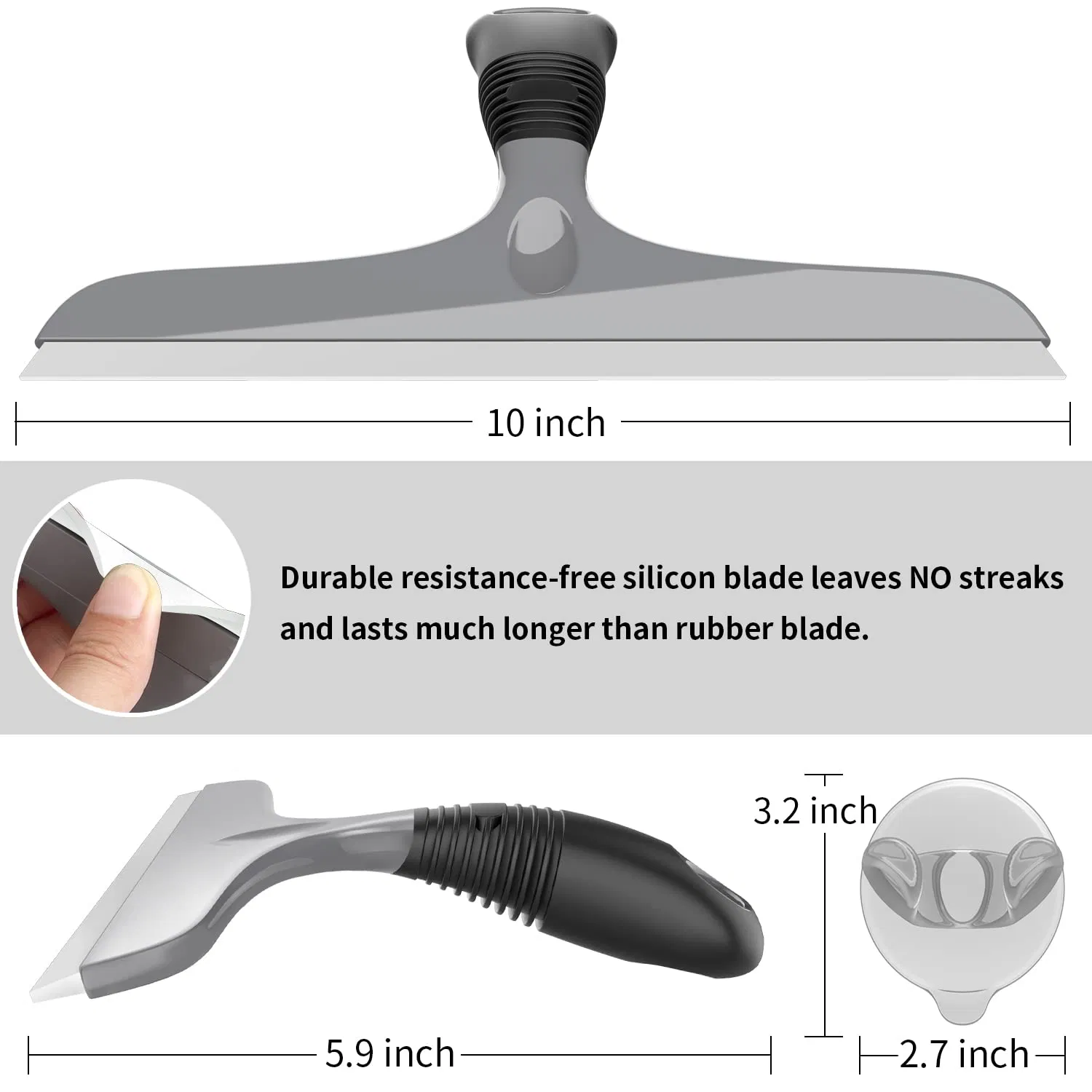 Glass Window Scrubber Includes Suction Hook Multi-Purpose Cleaning Scraper Silicon Squeegee