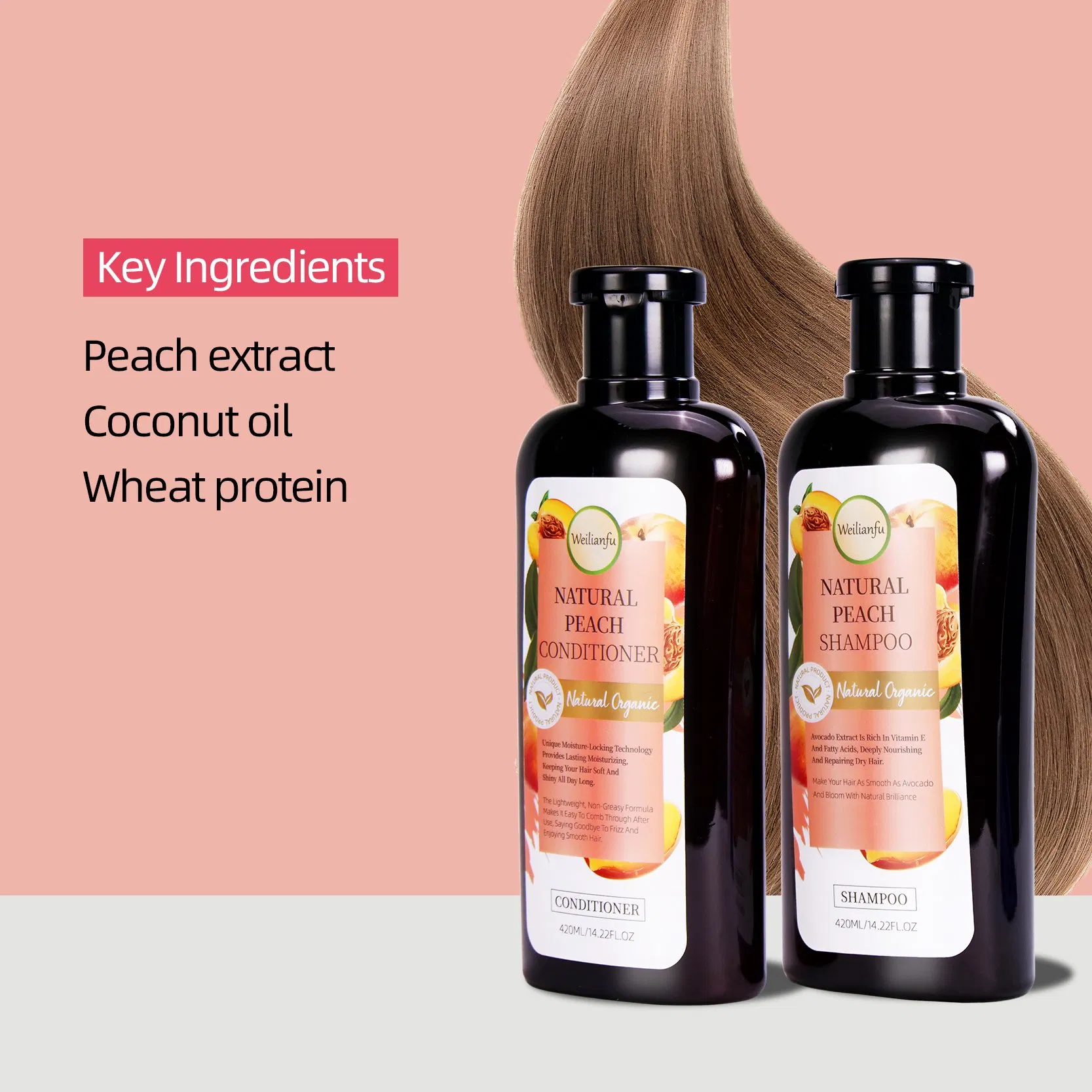 Peach Shampoo Set Moisturizing Shampoo for Dry Hair Smooth & Nourishing Formula for Healthy Locks Salon Quality Hydration