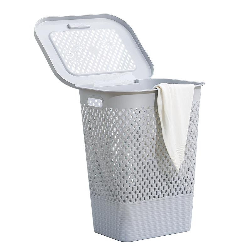 Hot Selling Plastic Clothes Basket Hollow out Design Laundry Hamper with Lid