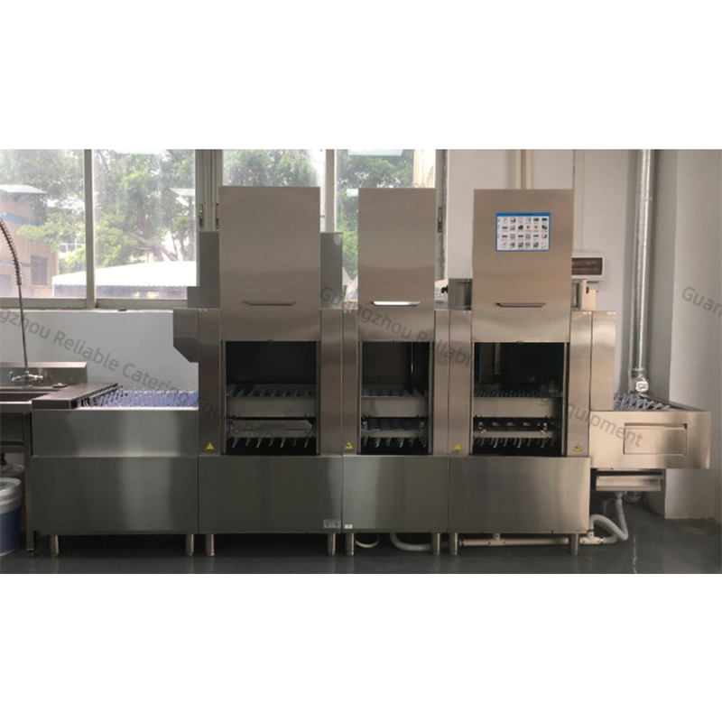 Commercial Flight Conveyor Dishwasher 3000 Plates/Hour 82º C Sterilization & 30s Auto Dry 304 Stainless Steel Energy Saving 40%