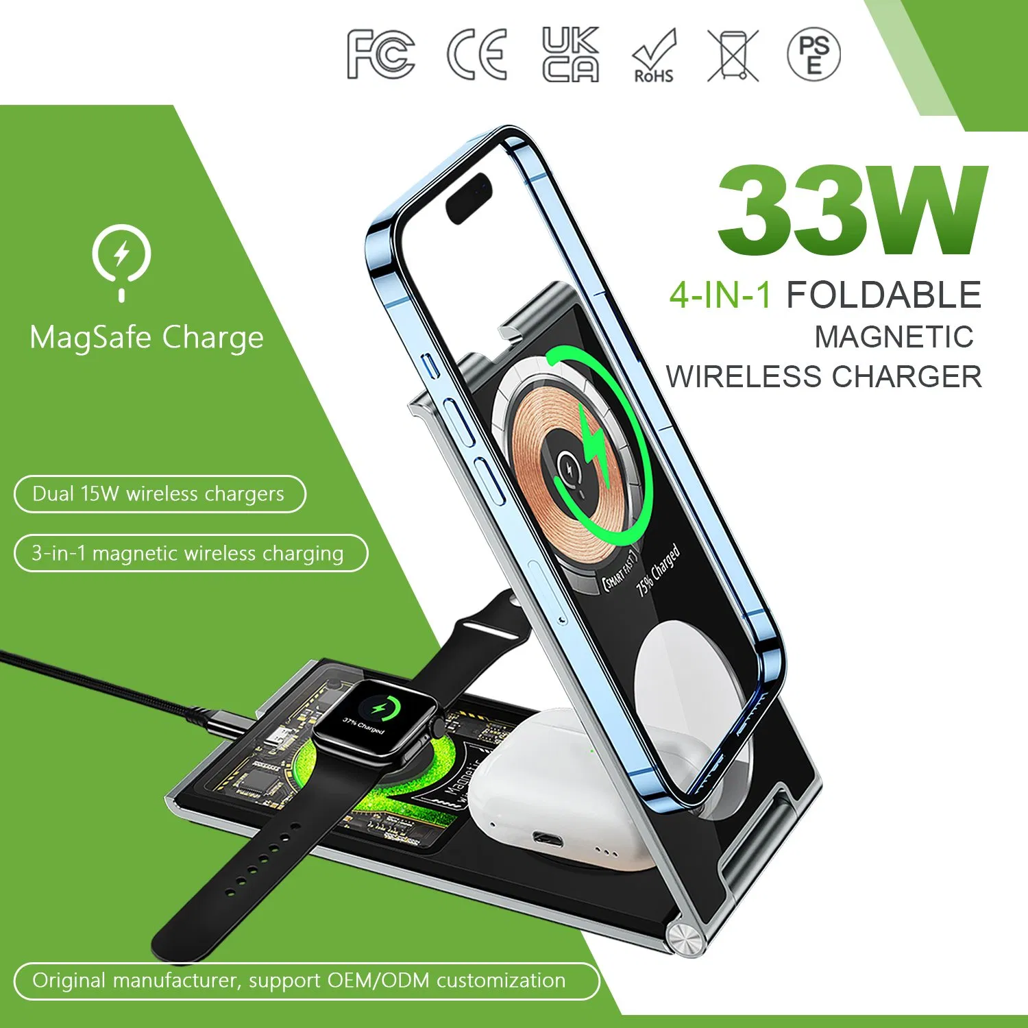 Wireless Charger 15W Foldable Multi-Function Wireless Charging Stand Transparent Charger