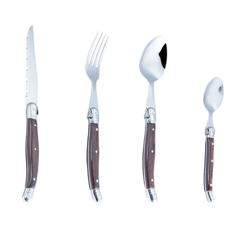 4/6PCS Western Cutlery Set Stainless Steel Flatware Rosewood Handle Dinner Knife Fork Spoon Sliver Dinnerware