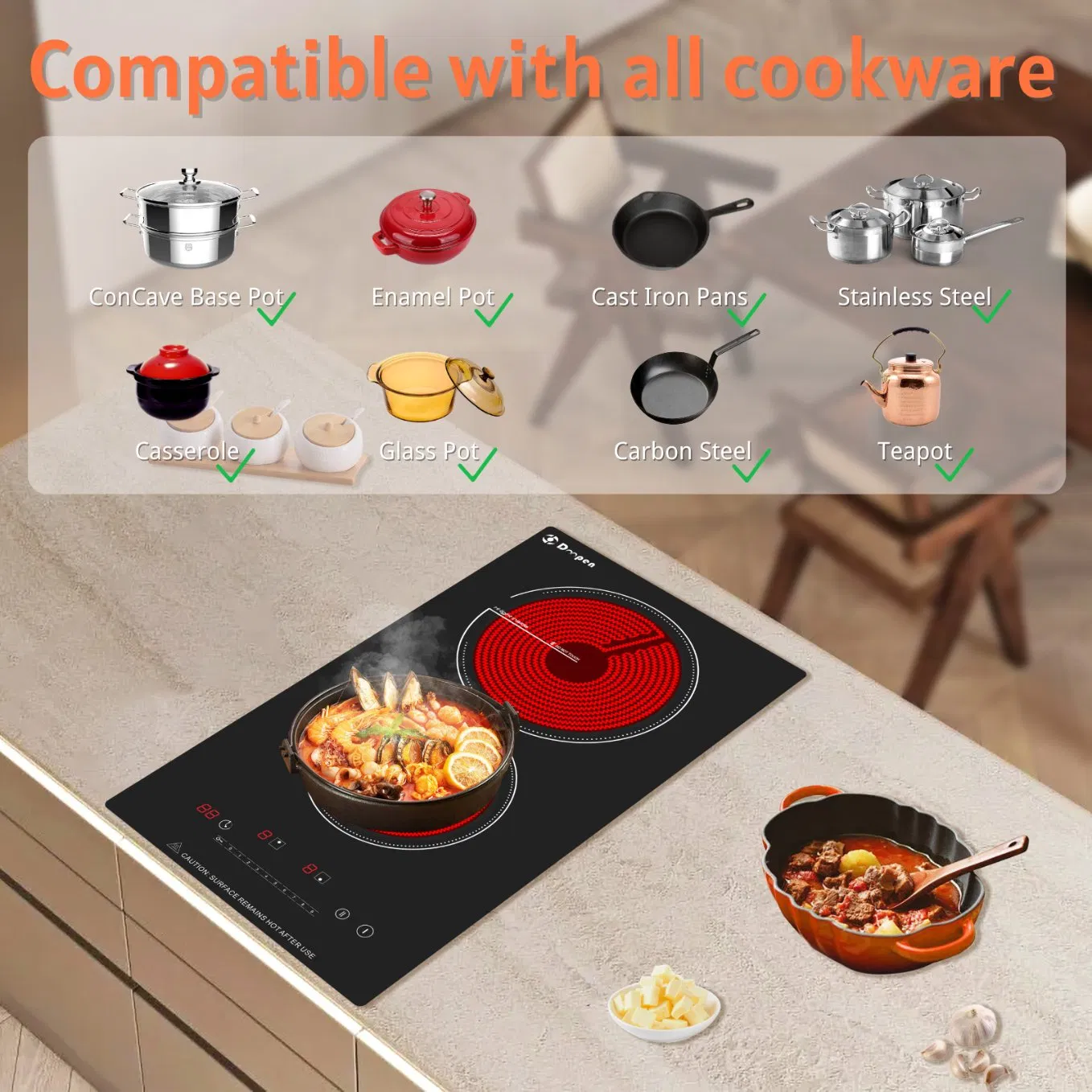 Stock Available Electric Appliances 3000W Infrared Cooker Built-in 2 Burner Ceramic Cooktop