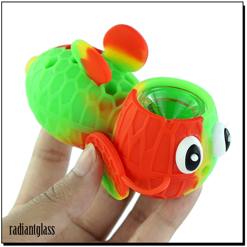 Little Bee Novel Silicone Glass Smoking Hand Pipe with Glass Bowl