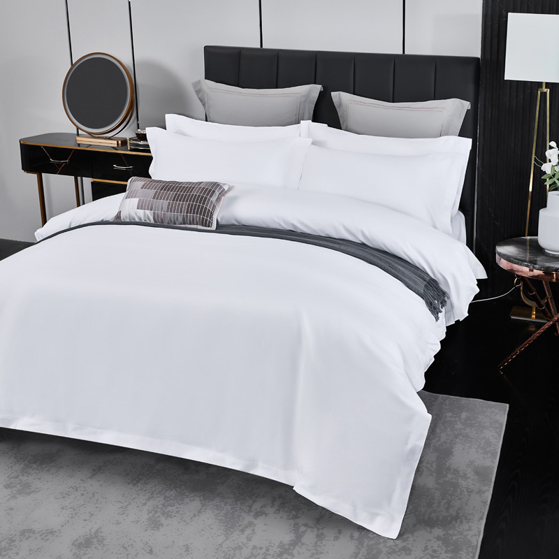 Hotel Guesthouse B&B Supplies Satin Plain White Duvet Cover Bed Sheets Pillowcases 200tc 300tc Cotton Four Piece Sabanas Bedding Set