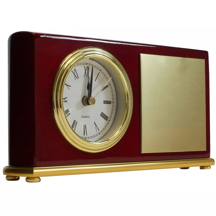 Rosewood Piano Finish Wood Desk Alarm Clock