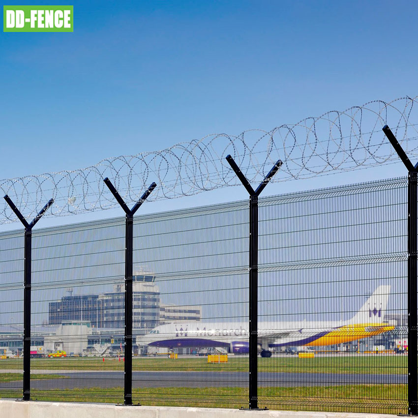 Hot DIP Galvanized Airport Fence High Security Prison Welded Wire Mesh Fence with Razor Barbed Wire