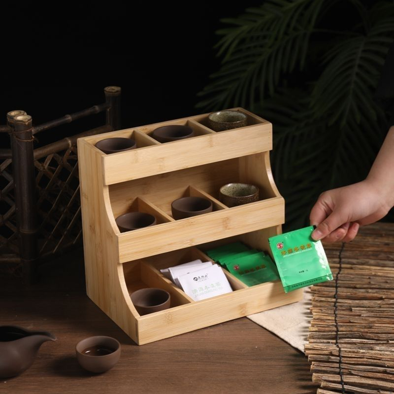 Elegant Multi-Functional Bamboo Multi-Layer Household Desktop Storage Tea and Coffee Bags Shelf