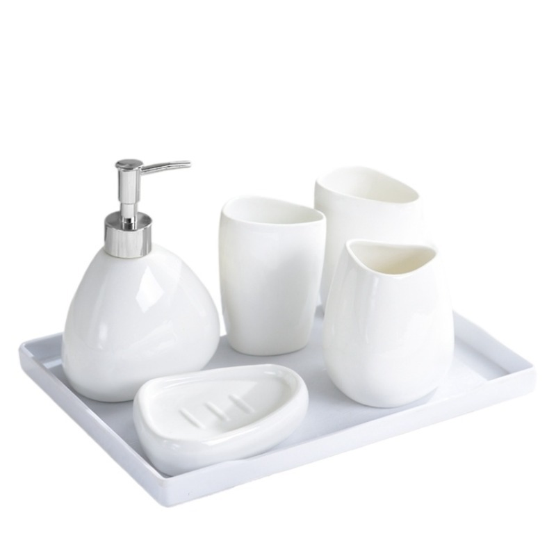 Industry Leading Ceramic Sanitary Ware Modern Minimalist Bath Accessories 5PCS Bathroom Set
