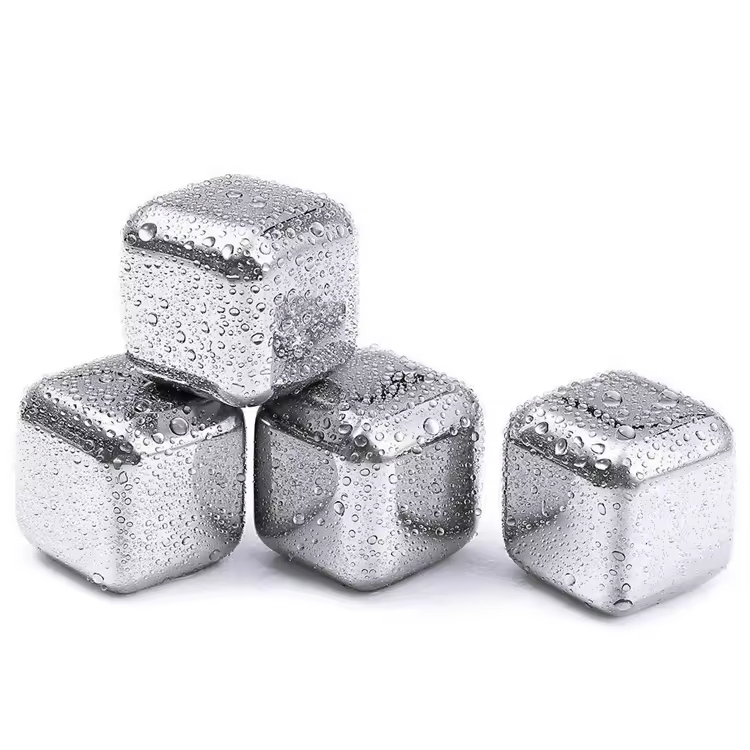 Food Grade Safe Stainless Steel Ball Square Silver Reusable Drinking Whiskey Ice Cube for Whiskey Wine Liquor