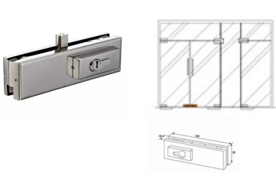 Stainless Steel Hydraulic Frameless Glass Door Patch Fitting with Door Lock