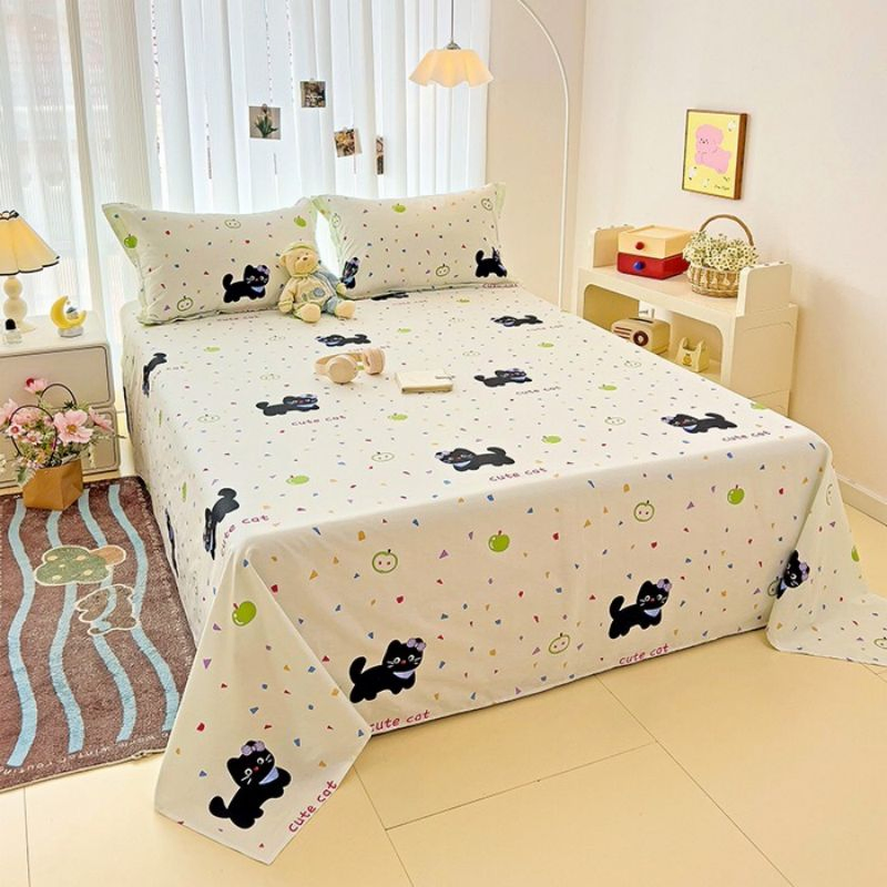 Skin-Friendly and Soft Pure Cotton ODM/OEM Cartoon Printed Bed Linen Pillowcases Bedding Set Single Flat Sheet Wholesale Bed Sheets